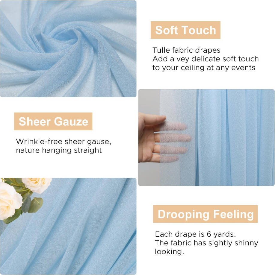 Wedding Arch Draping Fabric 28.7" x 20FT Baby Blue Drapes Sheer Fabric Backdrop Arch Draping Fabric for Wedding Ceremony Birthday Party Bridal Shower Decoration