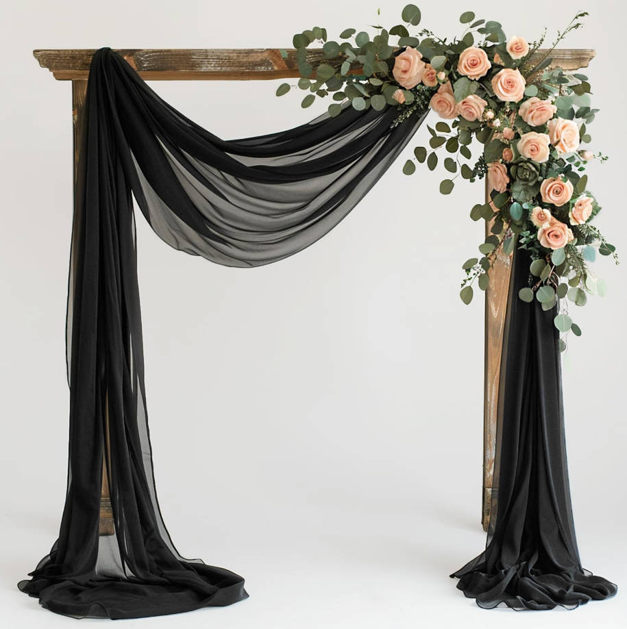 Wedding Arch Draping Fabric 28.7" x 20FT Black Sheer Backdrop for Ceremony, Birthday Party, Bridal Shower Decoration