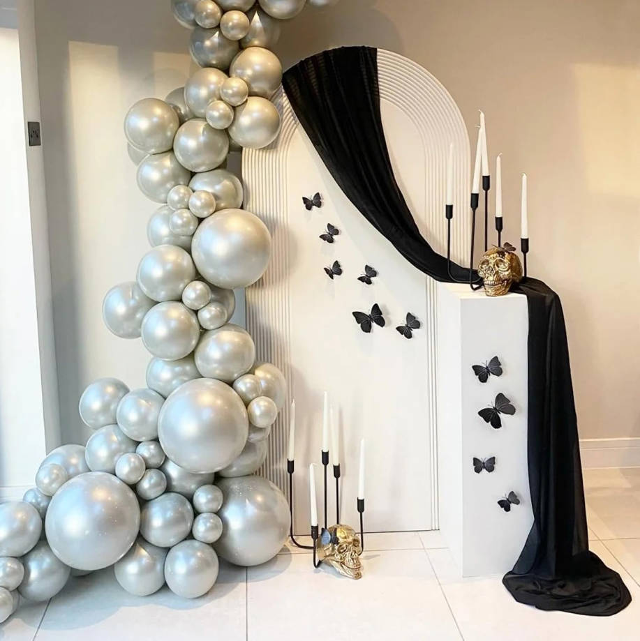 Wedding Arch Draping Fabric 28.7" x 20FT Black Sheer Backdrop for Ceremony, Birthday Party, Bridal Shower Decoration