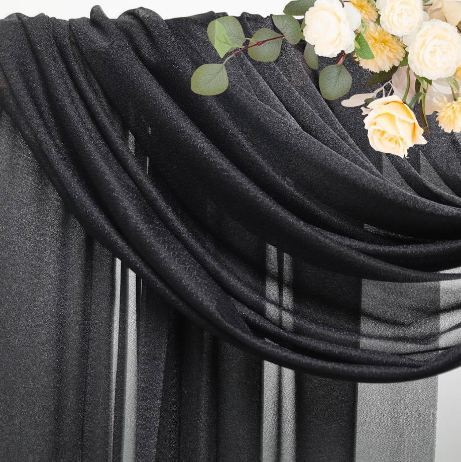Wedding Arch Draping Fabric 28.7" x 20FT Black Sheer Backdrop for Ceremony, Birthday Party, Bridal Shower Decoration