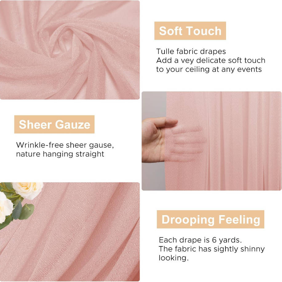Wedding Arch Draping Fabric 28.7" x 20FT - Blush Sheer Backdrop for Wedding Ceremony, Birthday Party, Bridal Shower Decoration