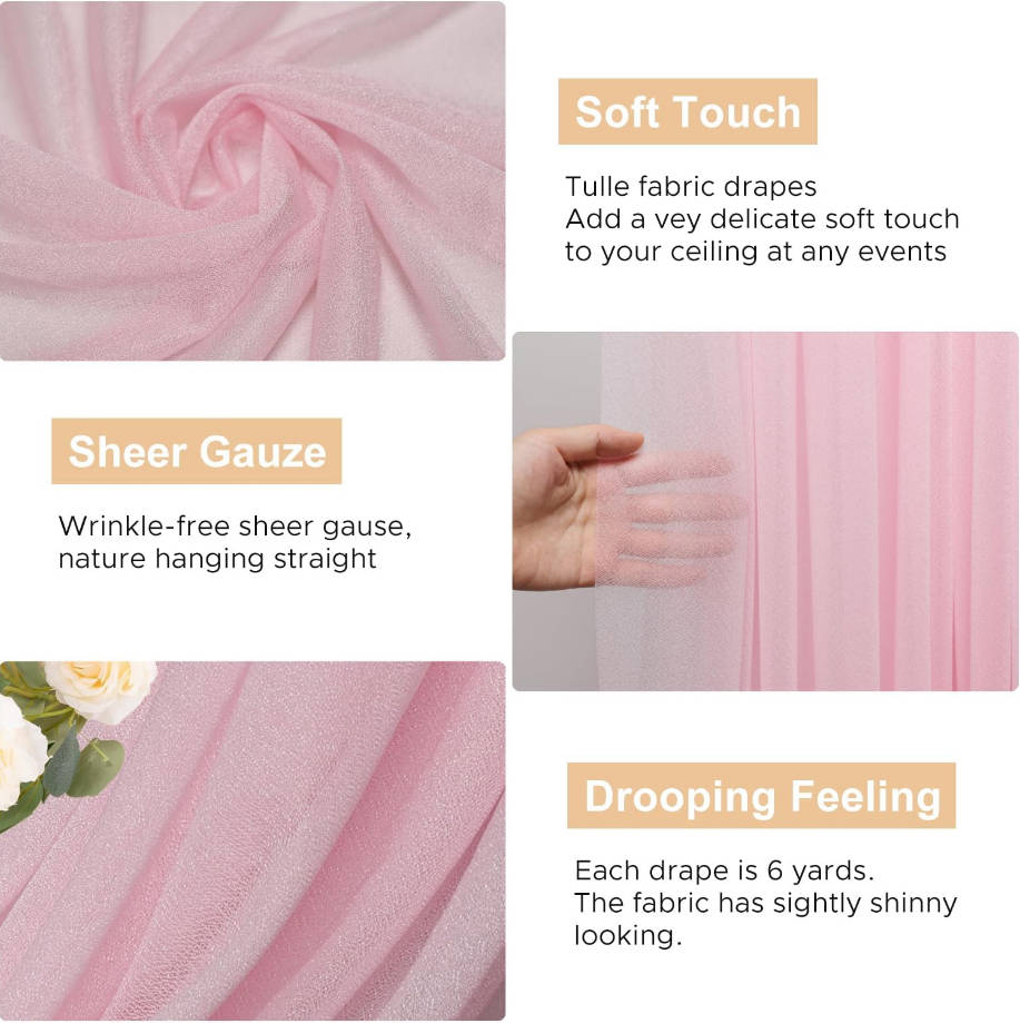 Wedding Arch Draping Fabric 28.7" x 20FT Blush Pink Sheer Fabric Backdrop Arch Draping for Wedding Ceremony Birthday Party Bridal Shower Decoration