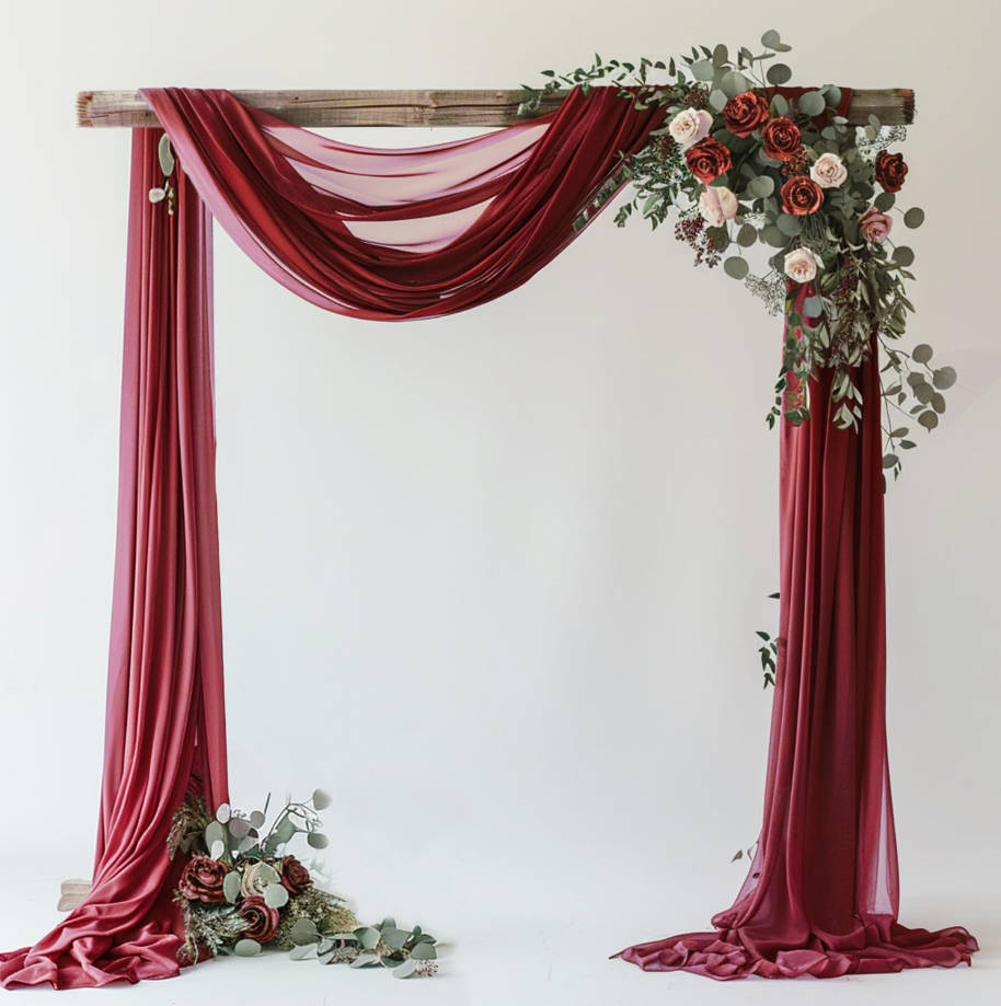 Wedding Arch Draping Fabric - 28.7" x 20FT Burgundy Sheer Drapes Backdrop for Wedding Ceremony, Birthday Party, Bridal Shower Decoration