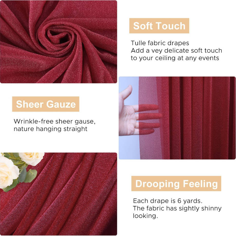 Wedding Arch Draping Fabric - 28.7" x 20FT Burgundy Sheer Drapes Backdrop for Wedding Ceremony, Birthday Party, Bridal Shower Decoration
