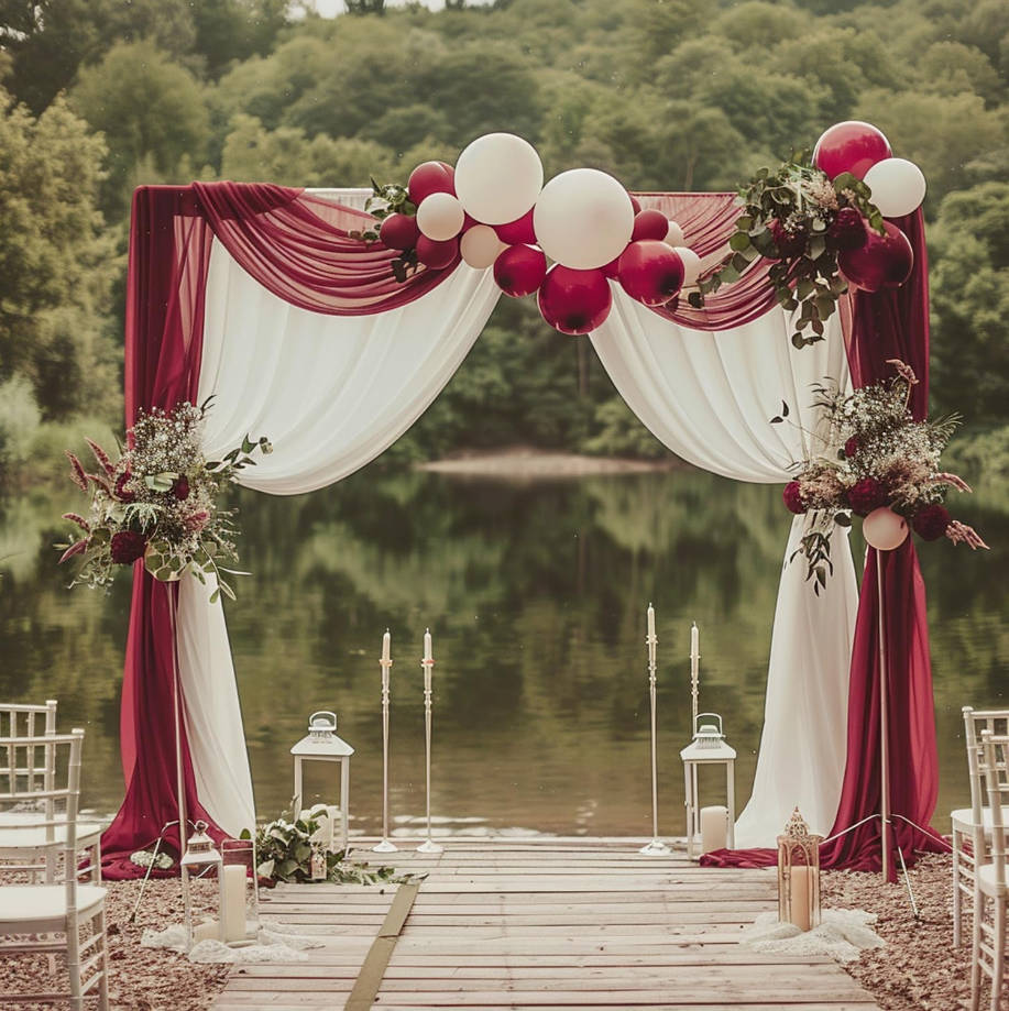 Wedding Arch Draping Fabric - 28.7" x 20FT Burgundy Sheer Drapes Backdrop for Wedding Ceremony, Birthday Party, Bridal Shower Decoration