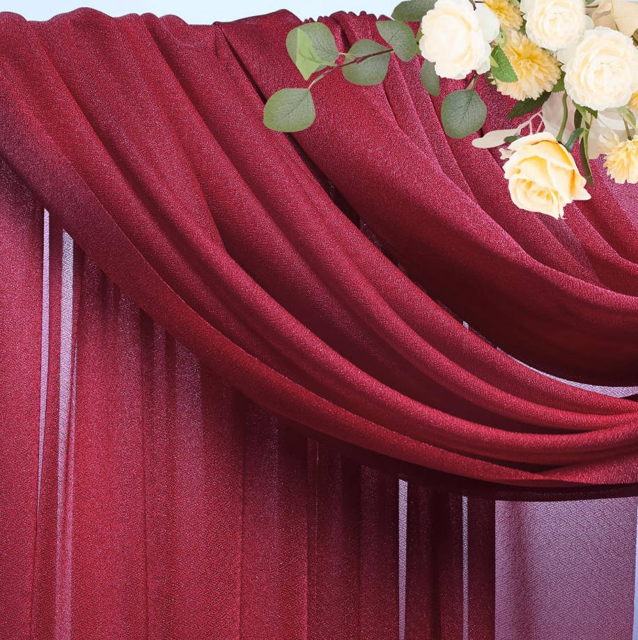 Wedding Arch Draping Fabric - 28.7" x 20FT Burgundy Sheer Drapes Backdrop for Wedding Ceremony, Birthday Party, Bridal Shower Decoration