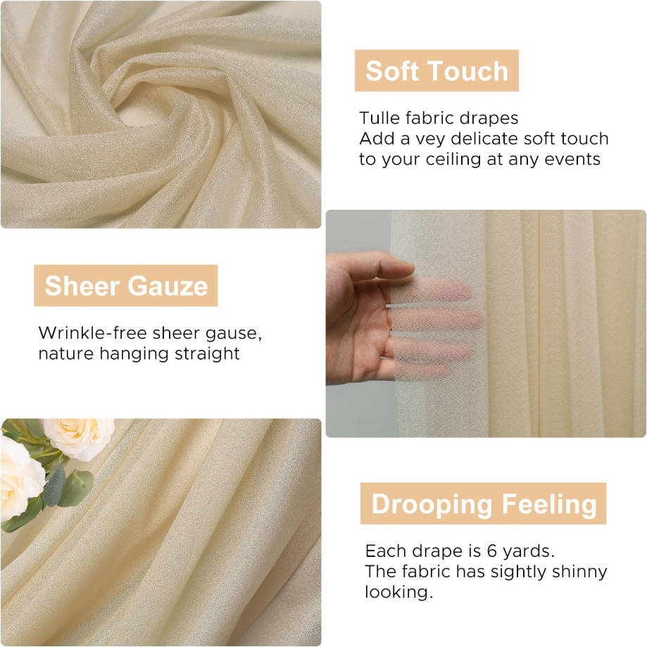 Wedding Arch Draping Fabric 28.7" x 20FT Champagne Drapes Sheer Fabric Backdrop Arch Draping Fabrics for Wedding Ceremony Birthday Party Bridal Shower Decoration