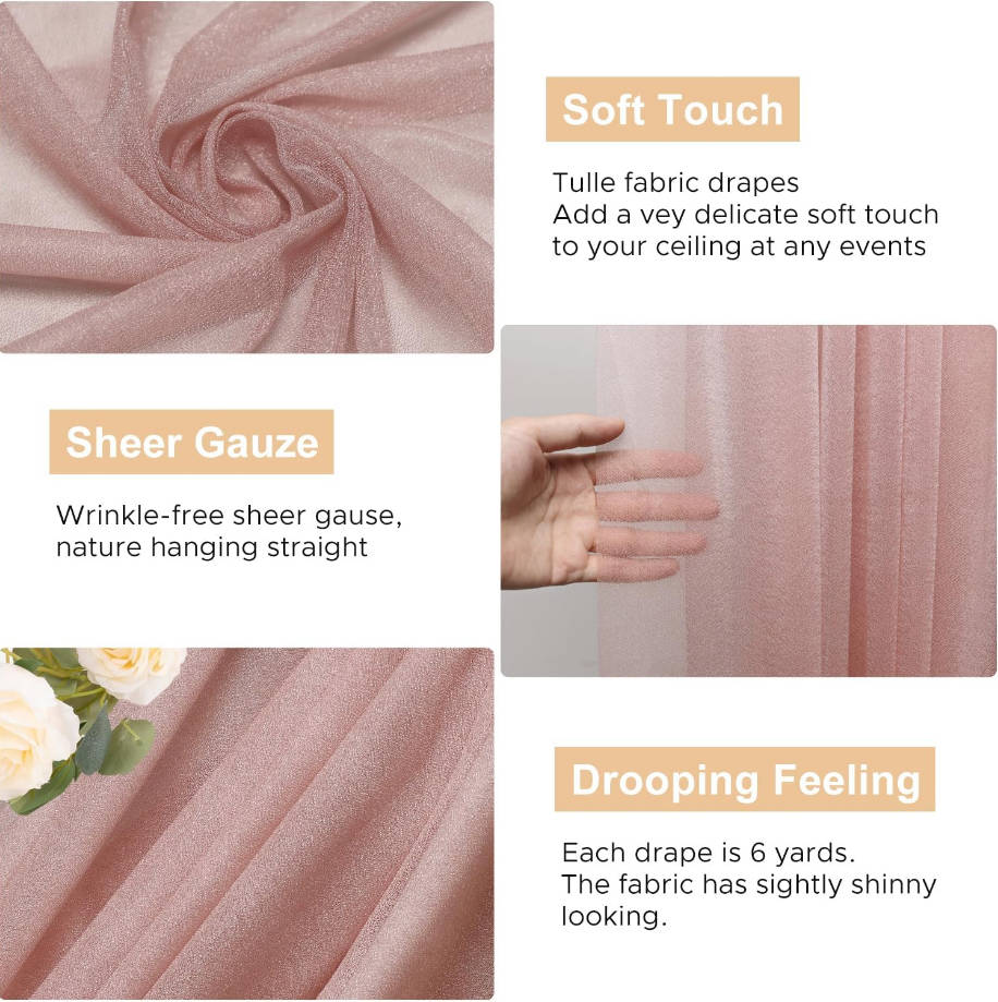 Wedding Arch Draping Fabric 28.7"" x 20FT Dusty Rose Drapes Sheer Fabric Backdrop Arch Draping Fabric for Wedding Ceremony Birthday Party Bridal Shower Decoration, 1 Panel