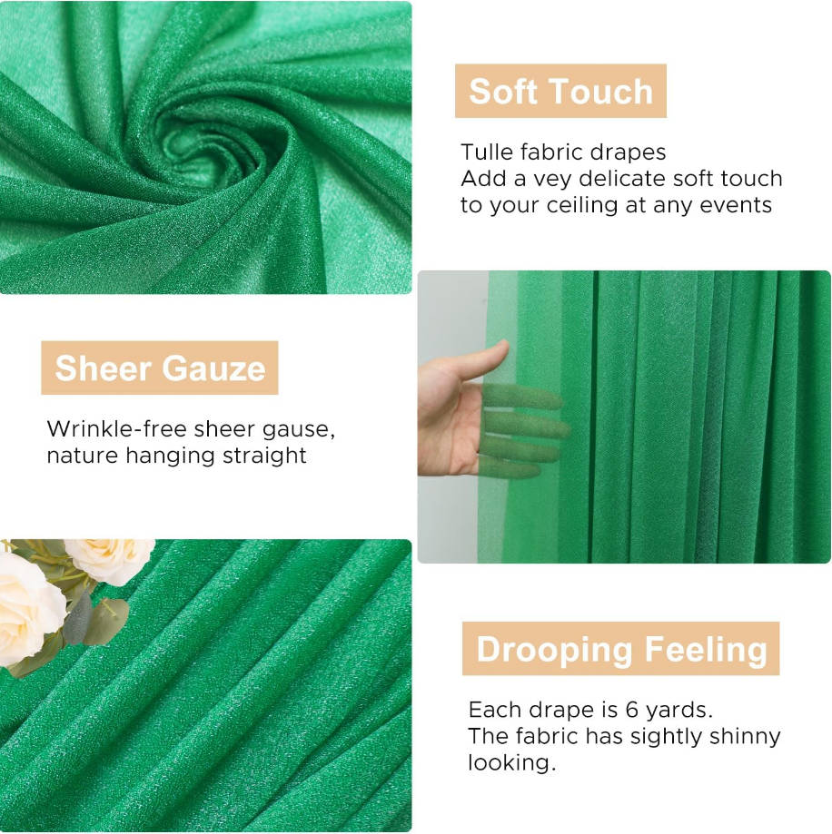 Wedding Arch Draping Fabric 28.7" x 20FT Emerald Green Drapes Sheer Backdrop Arch Draping Fabric for Wedding Ceremony Birthday Party Bridal Shower Decoration