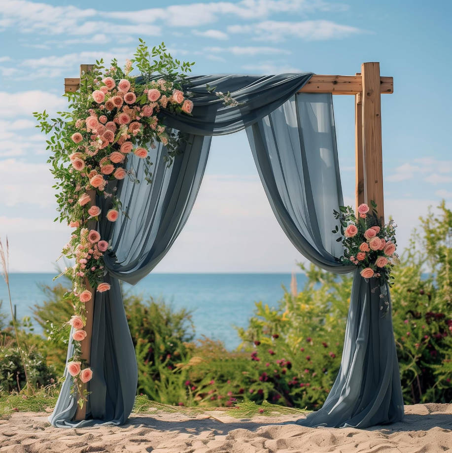 Wedding Arch Draping Fabric Grey Blue 28.7" x 20FT Sheer Drapes Backdrop for Ceremony, Birthday Party, Bridal Shower Decoration