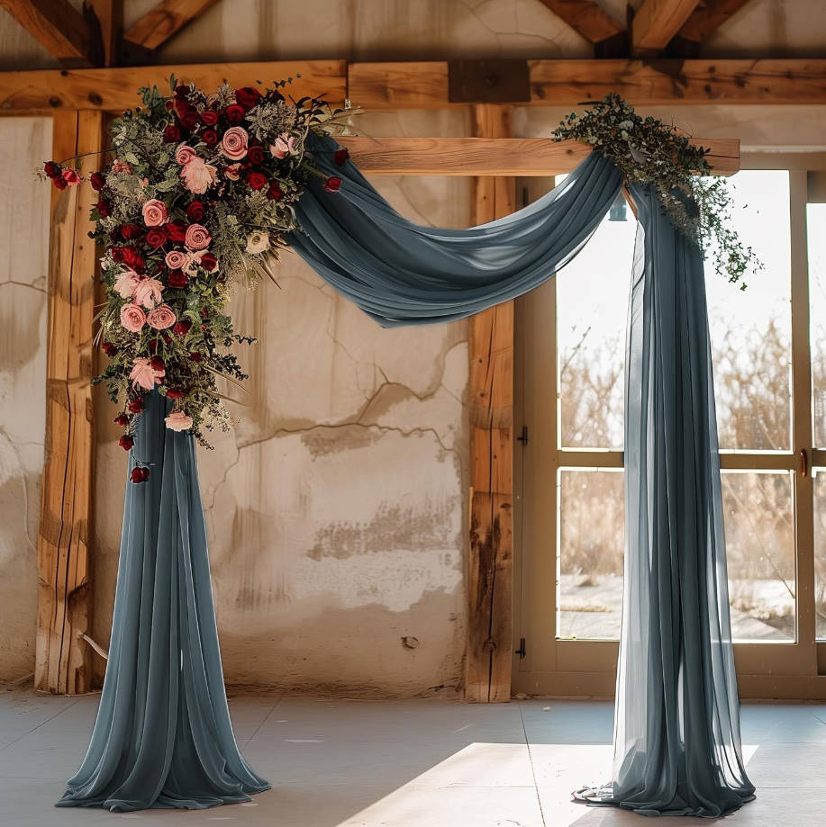 Wedding Arch Draping Fabric Grey Blue 28.7" x 20FT Sheer Drapes Backdrop for Ceremony, Birthday Party, Bridal Shower Decoration