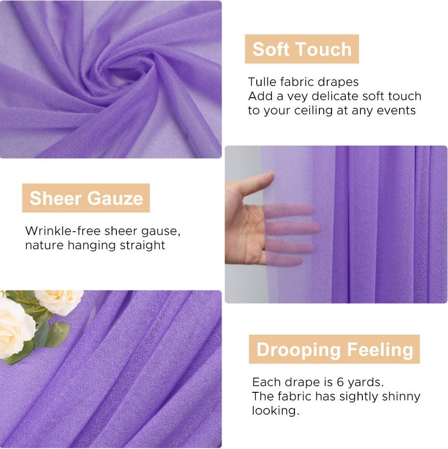 Wedding Arch Draping Fabric - 28.7" x 20FT Lavender Purple Sheer Drapes for Wedding Ceremony, Birthday Party, Bridal Shower Decoration