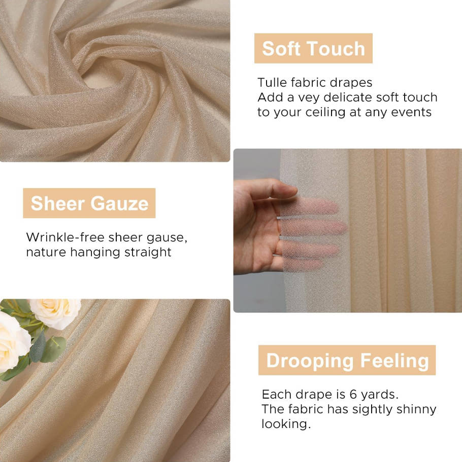 Wedding Arch Draping Fabric Nude 28.7" x 20FT Sheer Drapes Backdrop for Ceremony, Birthday Party, Bridal Shower Decoration