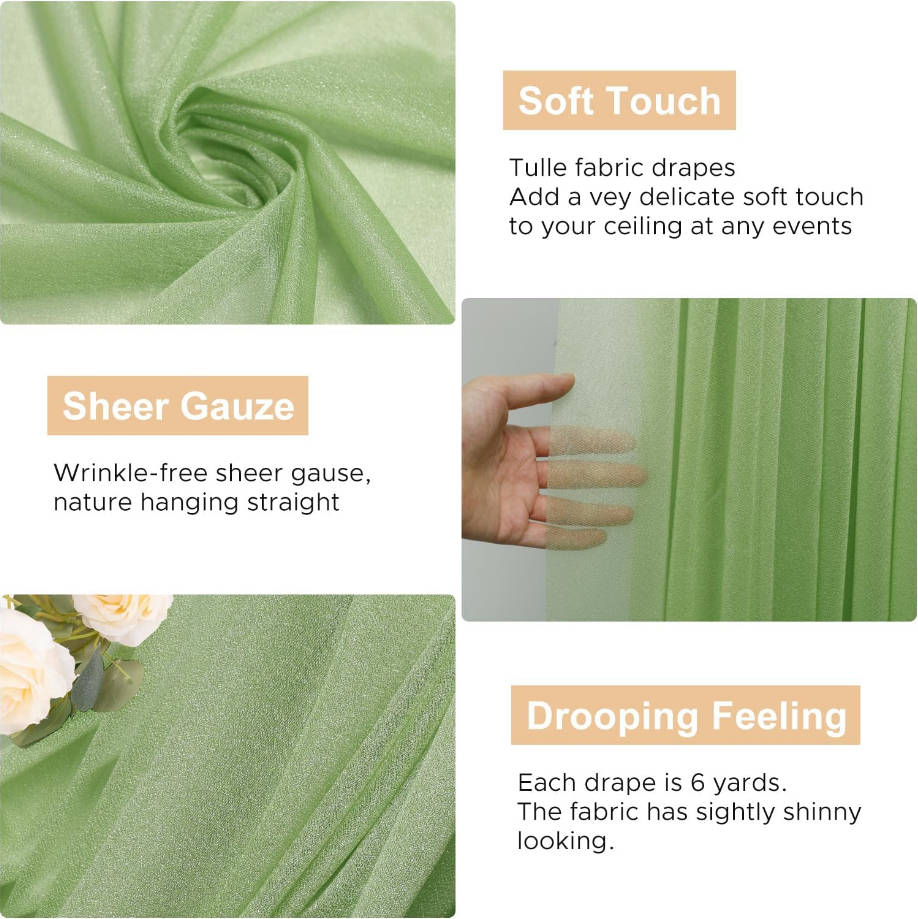 Wedding Arch Draping 28.7" x 20FT Sage Green Sheer Fabric Backdrop for Ceremony, Birthday Party, Bridal Shower Decoration