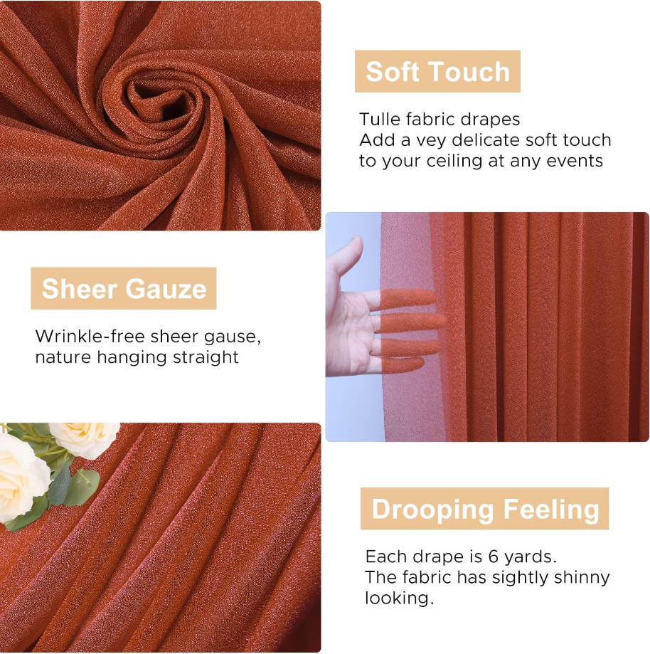 Wedding Arch Draping Fabric Terracotta 28.7" x 20FT Sheer Drapes Backdrop for Ceremony, Birthday Party, Bridal Shower Decoration