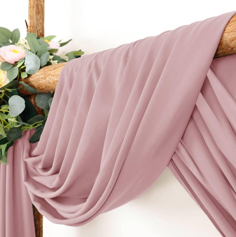 Arch Draping Fabric 2 Panels 30'' x 18FT Dusty Rose Sheer Chiffon Arch Drapery for Bridal Shower Backdrop Outdoor Party Arches Church Ceremony Decoration