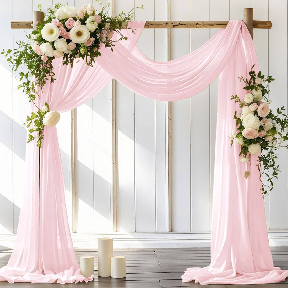 Arch Draping Fabric 2 Panels 30'' x 18FT Blushing Pink Sheer Chiffon Arch Drapery for Bridal Shower Backdrop Outdoor Party Arches Church Ceremony Decoration