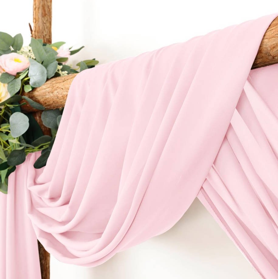 Arch Draping Fabric 2 Panels 30'' x 18FT Blushing Pink Sheer Chiffon Arch Drapery for Bridal Shower Backdrop Outdoor Party Arches Church Ceremony Decoration