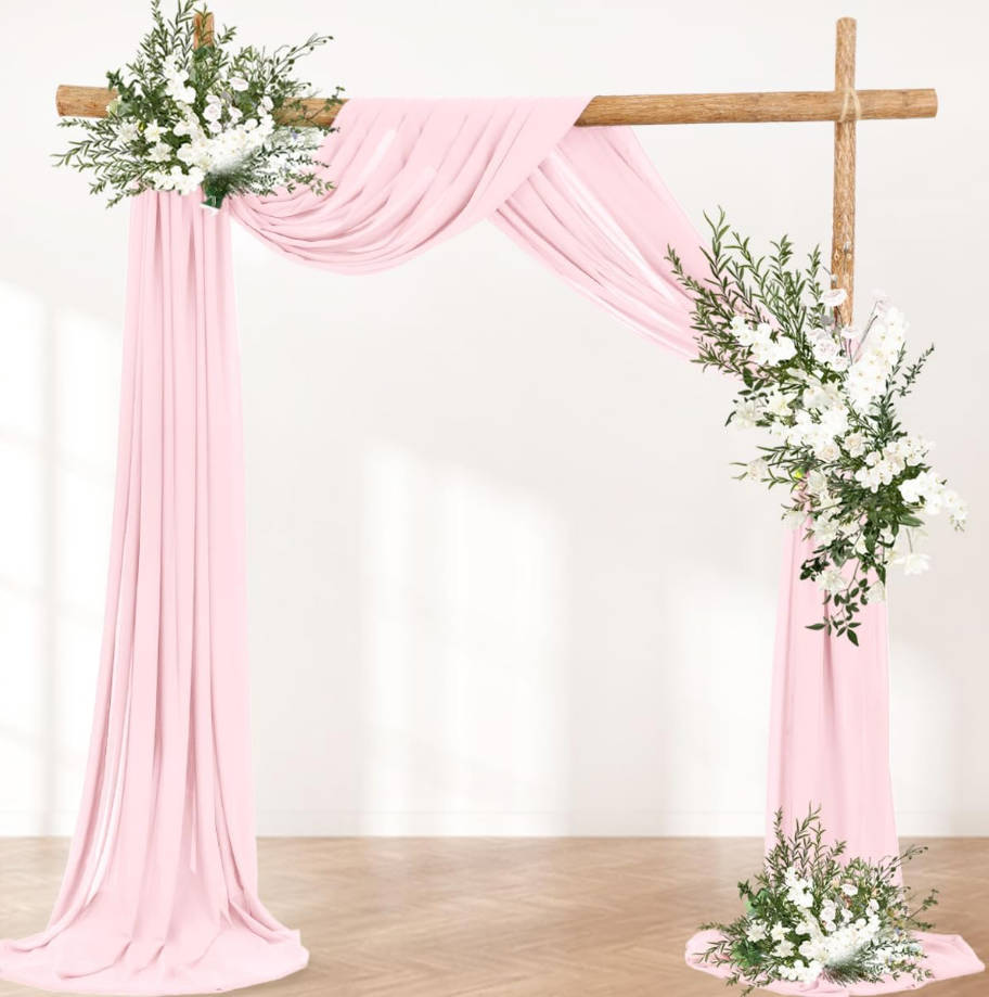 Arch Draping Fabric 2 Panels 30'' x 18FT Blushing Pink Sheer Chiffon Arch Drapery for Bridal Shower Backdrop Outdoor Party Arches Church Ceremony Decoration