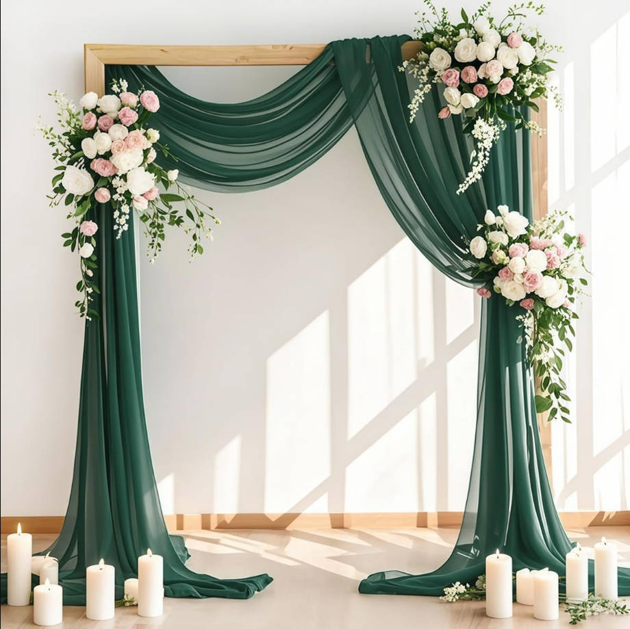 Arch Draping Fabric 2 Panels 30'' x 18FT Emerald Green Sheer Chiffon Arch Drapery for Bridal Shower Backdrop Outdoor Party Church Ceremony