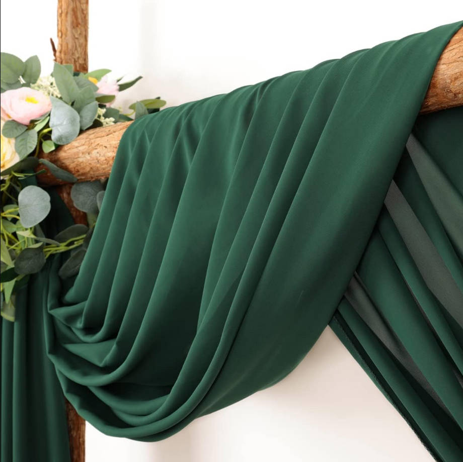 Arch Draping Fabric 2 Panels 30'' x 18FT Emerald Green Sheer Chiffon Arch Drapery for Bridal Shower Backdrop Outdoor Party Church Ceremony