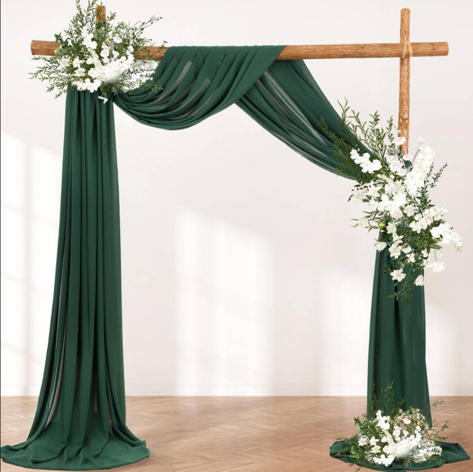 Arch Draping Fabric 2 Panels 30'' x 18FT Emerald Green Sheer Chiffon Arch Drapery for Bridal Shower Backdrop Outdoor Party Church Ceremony