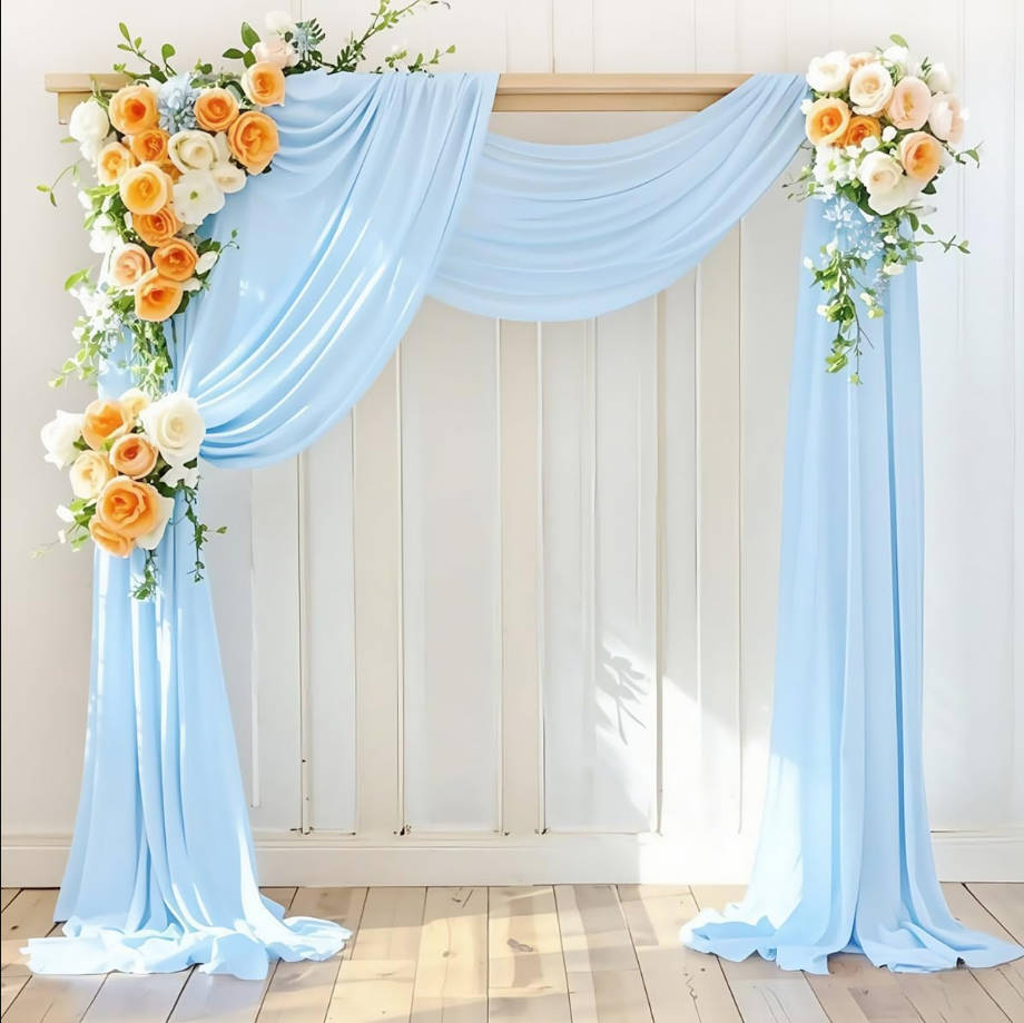 Arch Draping Fabric 2 Panels 30'' x 18FT Baby Blue Sheer Chiffon Arch Drapery for Bridal Shower Backdrop Outdoor Party Arches Church Ceremony Decoration
