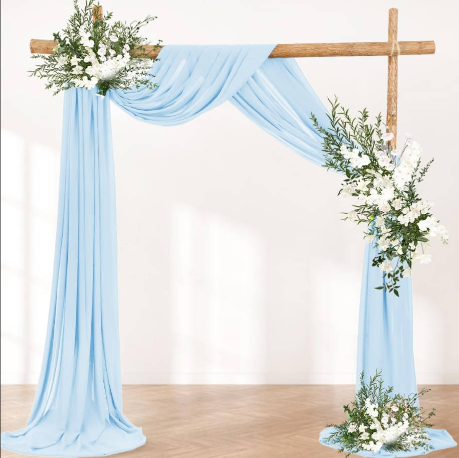 Arch Draping Fabric 2 Panels 30'' x 18FT Baby Blue Sheer Chiffon Arch Drapery for Bridal Shower Backdrop Outdoor Party Arches Church Ceremony Decoration