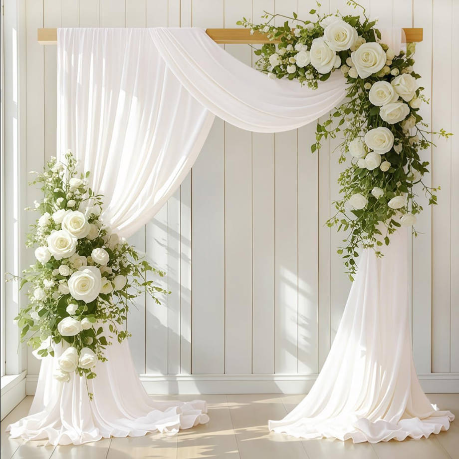 Wedding Arch Draping Fabric 2 Panels 30'' x 18FT Sheer Chiffon Arch Drapery for Bridal Shower Backdrop Outdoor Party Arches Church Ceremony Decoration