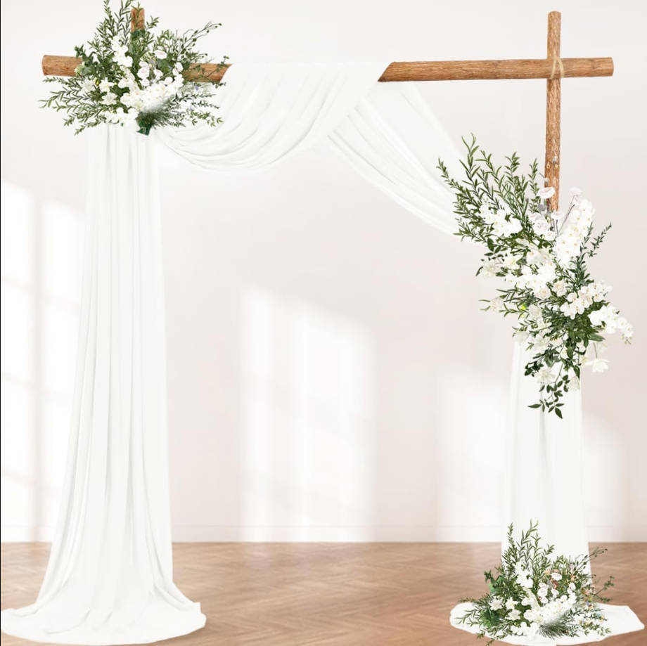 Wedding Arch Draping Fabric 2 Panels 30'' x 18FT Sheer Chiffon Arch Drapery for Bridal Shower Backdrop Outdoor Party Arches Church Ceremony Decoration