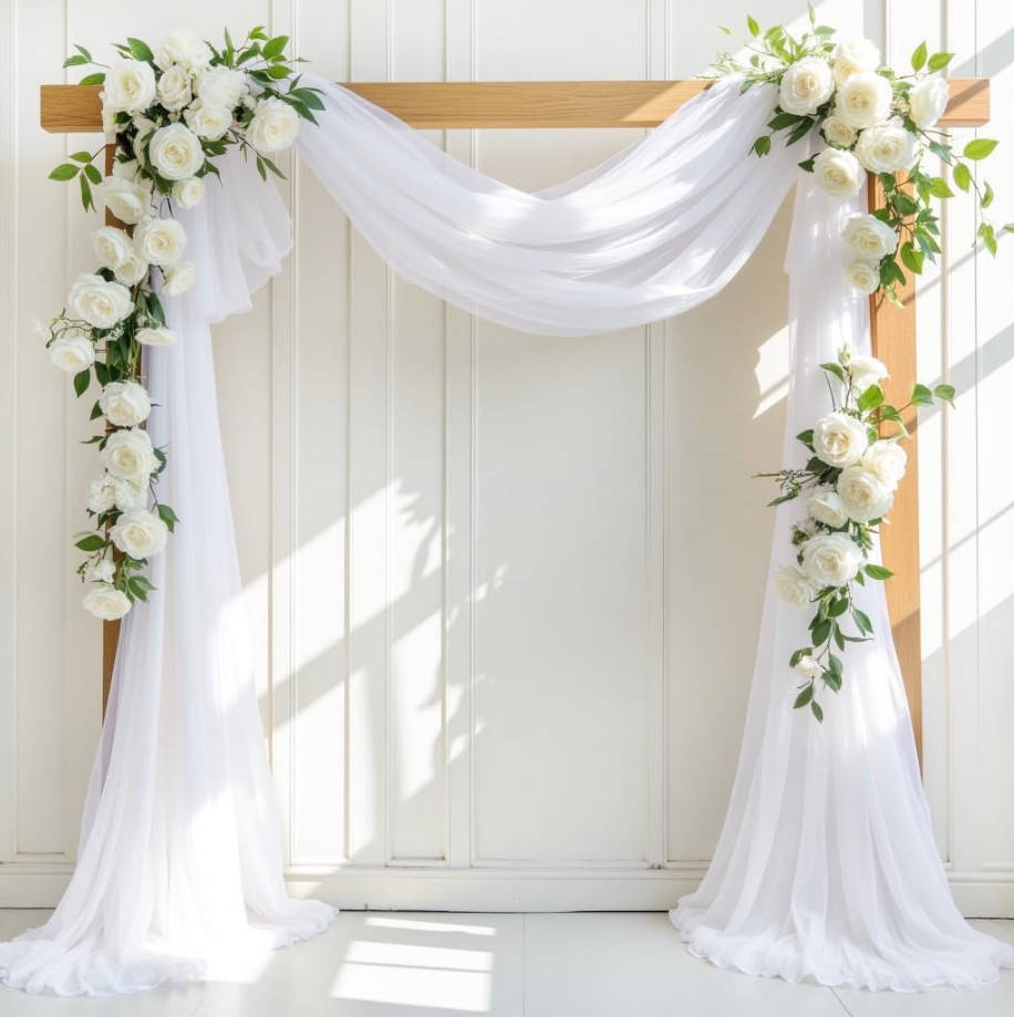 Wedding Arch Draping Fabric 2 Panels 30'' x 18FT Sheer Chiffon Arch Drapery for Easter Bridal Shower Backdrop Outdoor Party Arches Church Ceremony Decoration