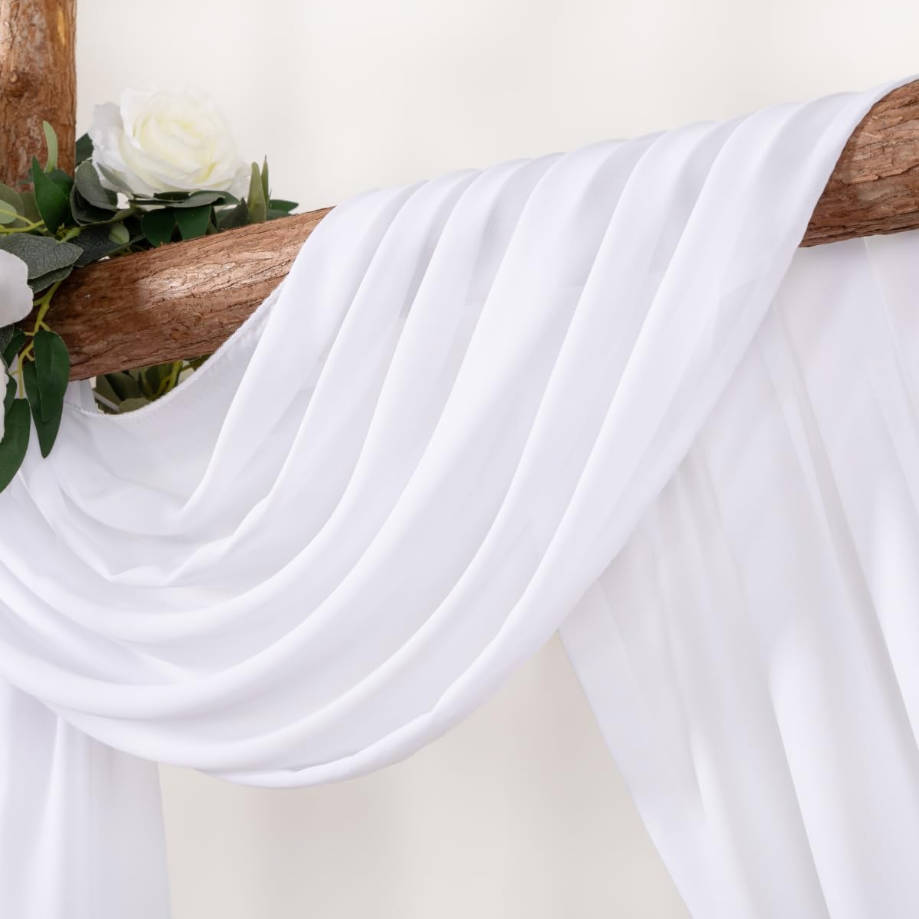 Wedding Arch Draping Fabric 2 Panels 30'' x 18FT Sheer Chiffon Arch Drapery for Easter Bridal Shower Backdrop Outdoor Party Arches Church Ceremony Decoration