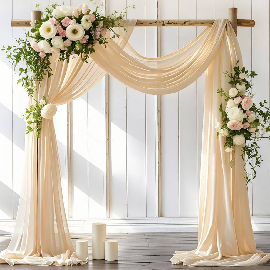 Arch Draping Fabric 2 Panels 30'' x 18FT Champagne Sheer Chiffon Arch Drapery for Bridal Shower Backdrop Outdoor Party Arches Church Ceremony Decoration