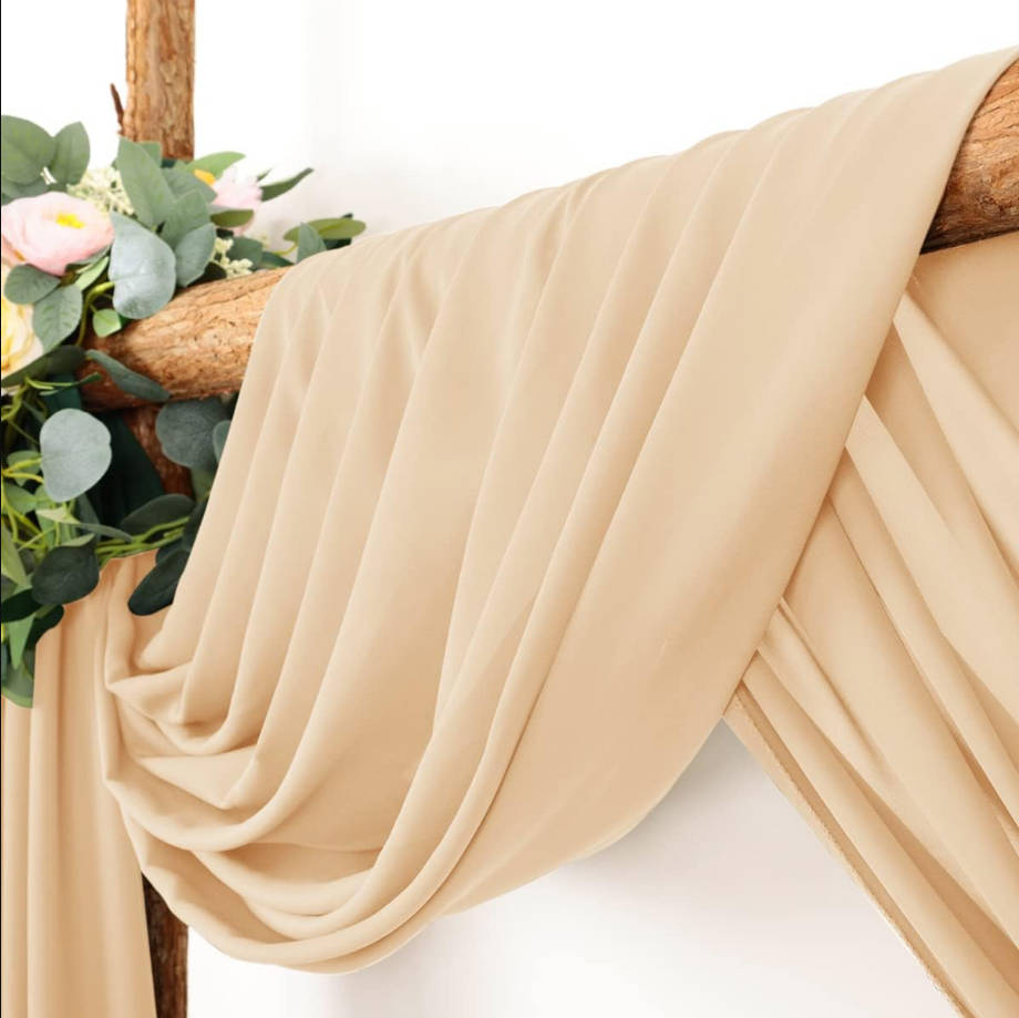 Arch Draping Fabric 2 Panels 30'' x 18FT Champagne Sheer Chiffon Arch Drapery for Bridal Shower Backdrop Outdoor Party Arches Church Ceremony Decoration
