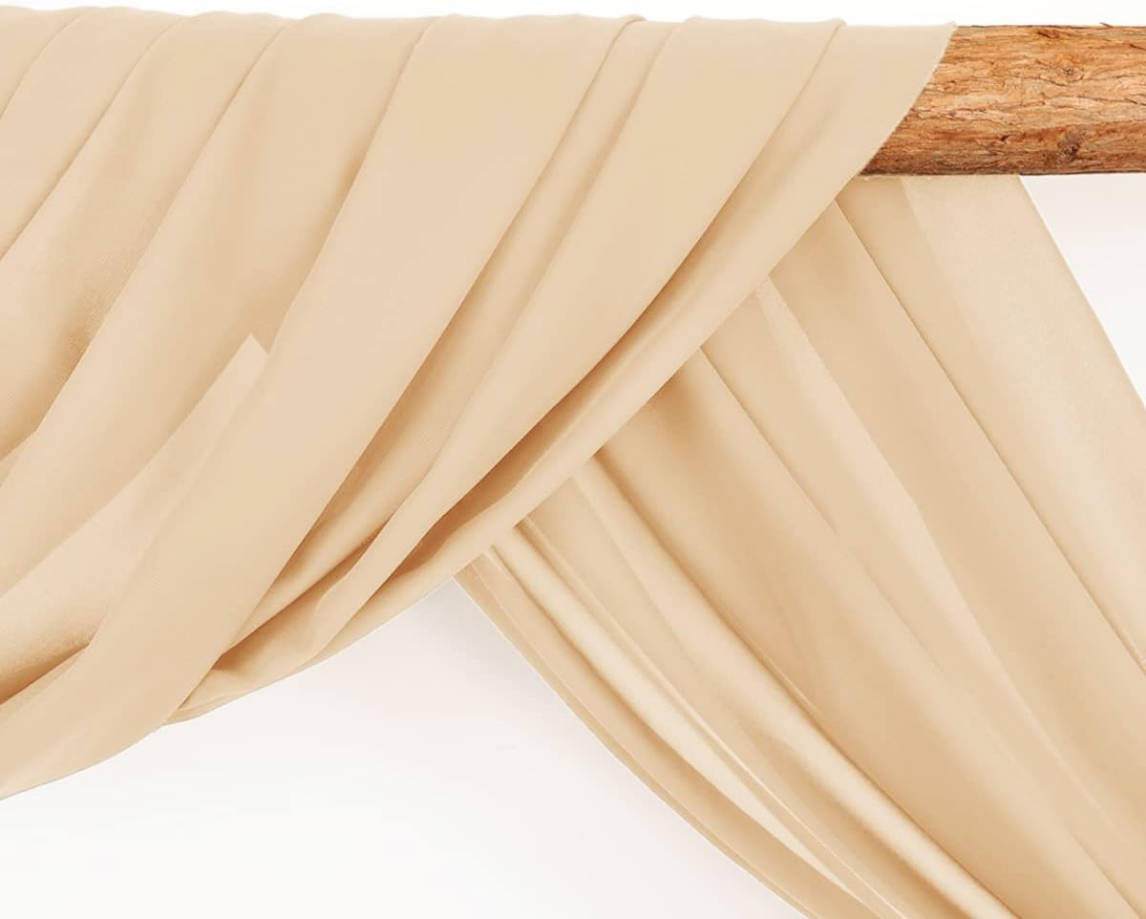 Arch Draping Fabric 2 Panels 30'' x 18FT Champagne Sheer Chiffon Arch Drapery for Bridal Shower Backdrop Outdoor Party Arches Church Ceremony Decoration