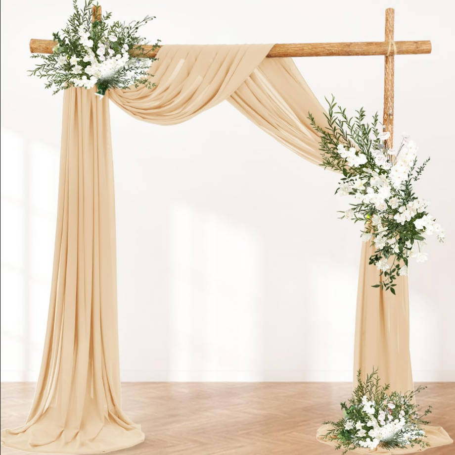 Arch Draping Fabric 2 Panels 30'' x 18FT Champagne Sheer Chiffon Arch Drapery for Bridal Shower Backdrop Outdoor Party Arches Church Ceremony Decoration