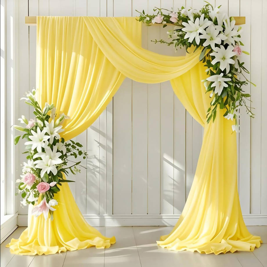 Arch Draping Fabric 2 Panels 30'' x 18FT Yellow Sheer Chiffon Arch Drapery for Bridal Shower Backdrop Outdoor Party Arches Church Ceremony Decoration