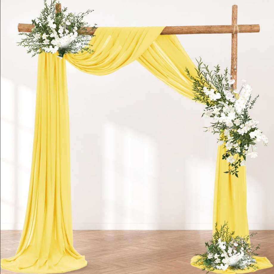 Arch Draping Fabric 2 Panels 30'' x 18FT Yellow Sheer Chiffon Arch Drapery for Bridal Shower Backdrop Outdoor Party Arches Church Ceremony Decoration