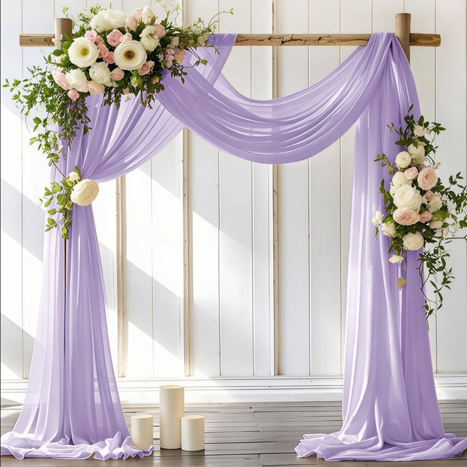 Arch Draping Fabric 2 Panels 30'' x 18FT Lilac Sheer Chiffon Arch Drapery for Bridal Shower Backdrop Outdoor Party Arches Church Ceremony Decoration