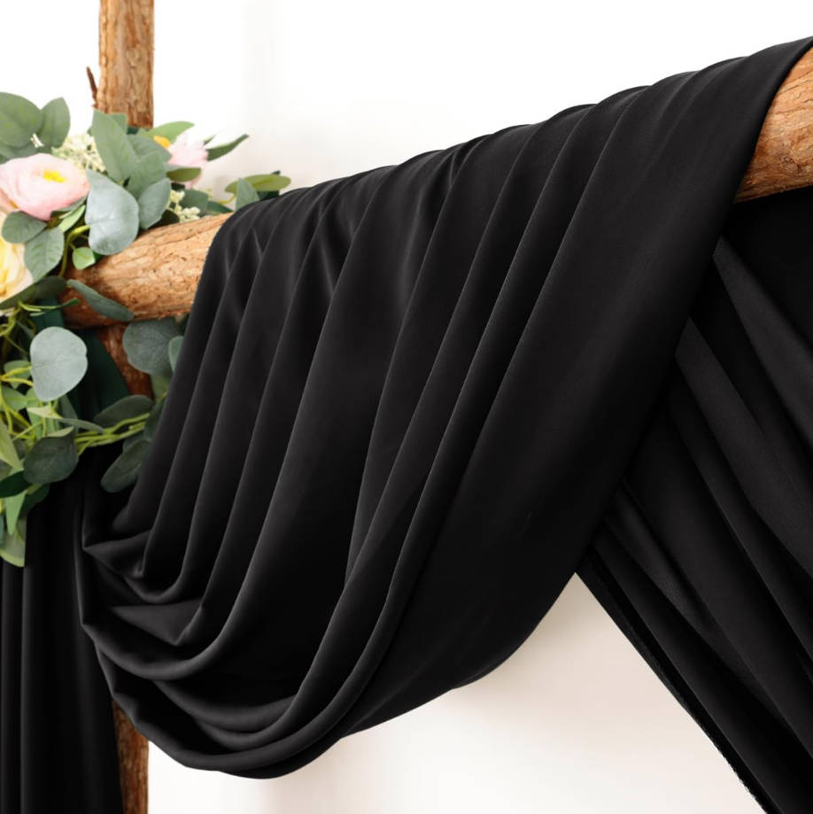 Arch Draping Fabric 2 Panels 30'' x 18FT Black Sheer Chiffon Arch Drapery for Bridal Shower Backdrop Outdoor Party Arches Church Ceremony Decoration