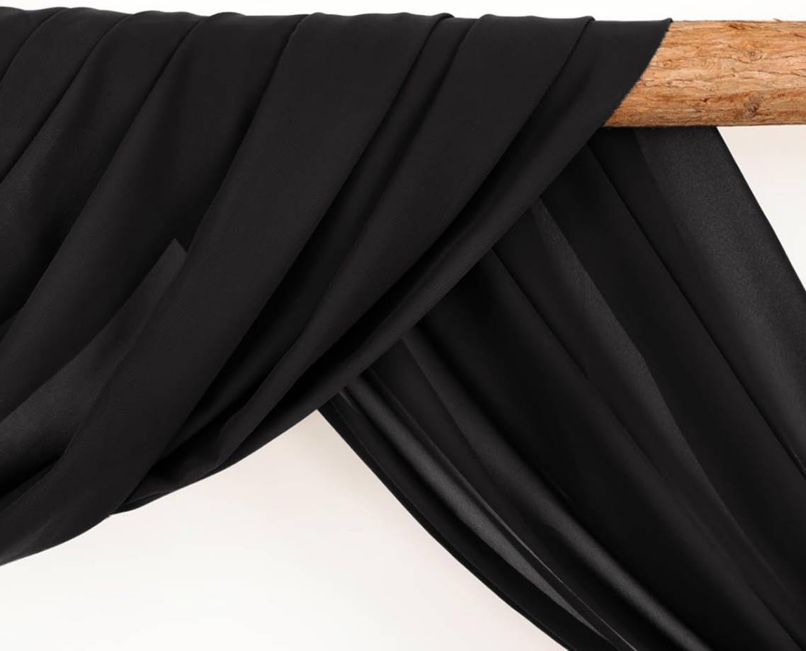 Arch Draping Fabric 2 Panels 30'' x 18FT Black Sheer Chiffon Arch Drapery for Bridal Shower Backdrop Outdoor Party Arches Church Ceremony Decoration