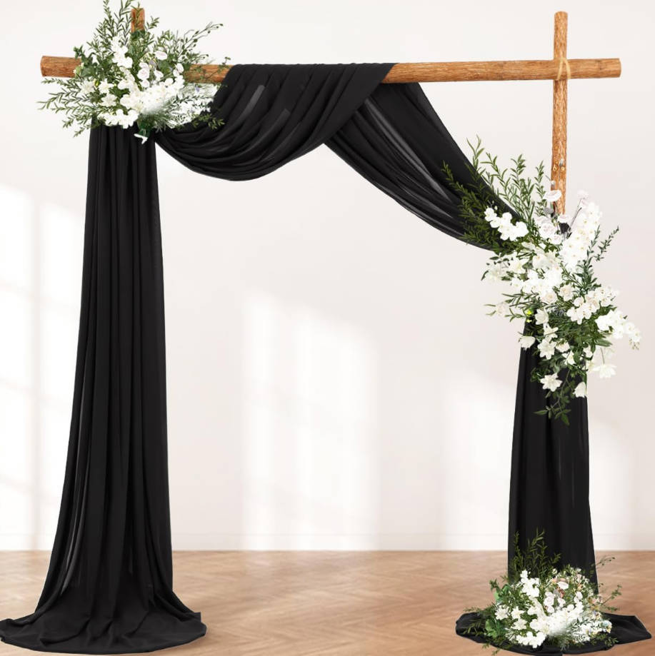 Arch Draping Fabric 2 Panels 30'' x 18FT Black Sheer Chiffon Arch Drapery for Bridal Shower Backdrop Outdoor Party Arches Church Ceremony Decoration