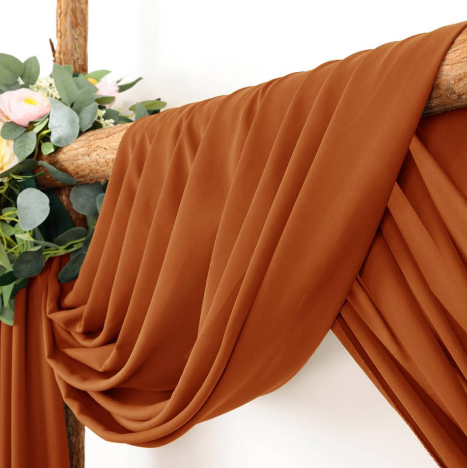 Wedding Arch Draping Fabric 2 Panels 30'' x 18FT Terracotta Sheer Chiffon Arch Drapery for Bridal Shower Backdrop Outdoor Party Arches Church Ceremony Decoration