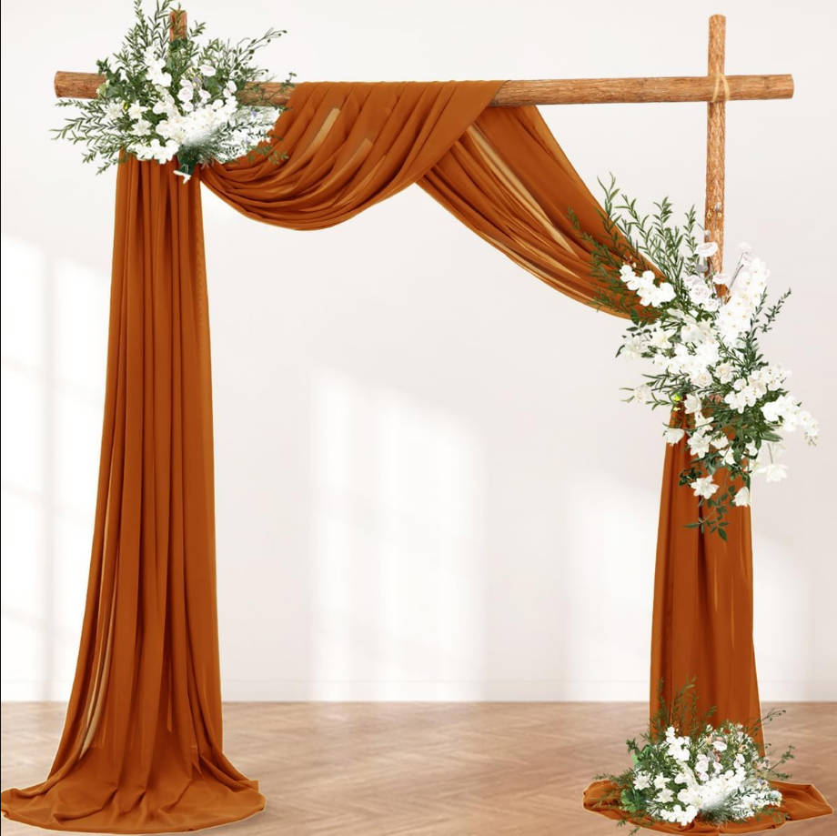 Wedding Arch Draping Fabric 2 Panels 30'' x 18FT Terracotta Sheer Chiffon Arch Drapery for Bridal Shower Backdrop Outdoor Party Arches Church Ceremony Decoration