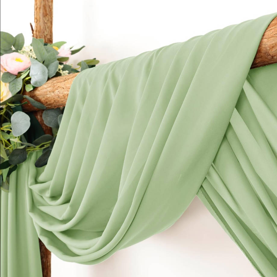 Wedding Arch Draping Fabric 2 Panels 30'' x 18FT Sage Green Sheer Chiffon Arch Drapery for Bridal Shower Backdrop Outdoor Party Church Ceremony