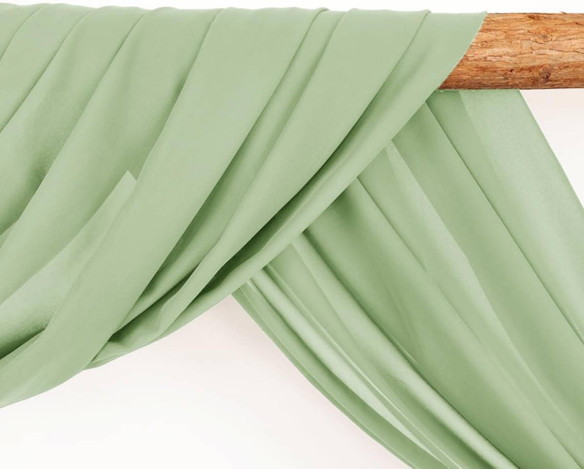 Wedding Arch Draping Fabric 2 Panels 30'' x 18FT Sage Green Sheer Chiffon Arch Drapery for Bridal Shower Backdrop Outdoor Party Church Ceremony