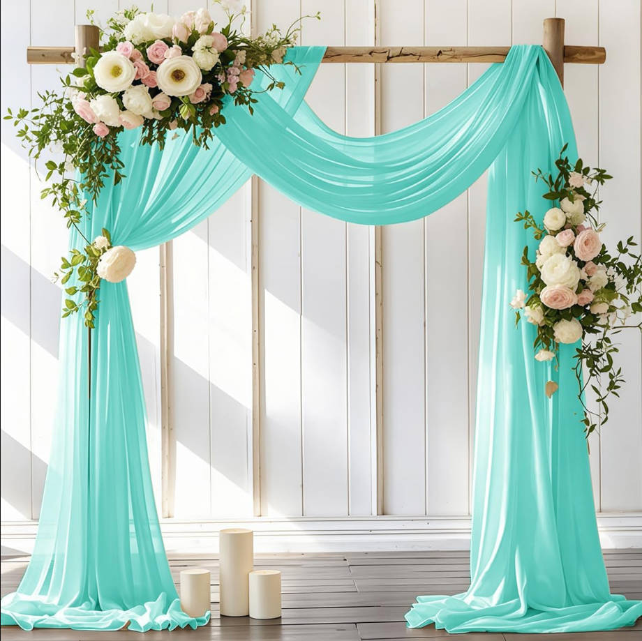 Wedding Arch Draping Fabric 2 Panels 30'' x 18FT Teal Sheer Chiffon Arch Drapery for Bridal Shower Backdrop Outdoor Party Arches Church Ceremony Decoration