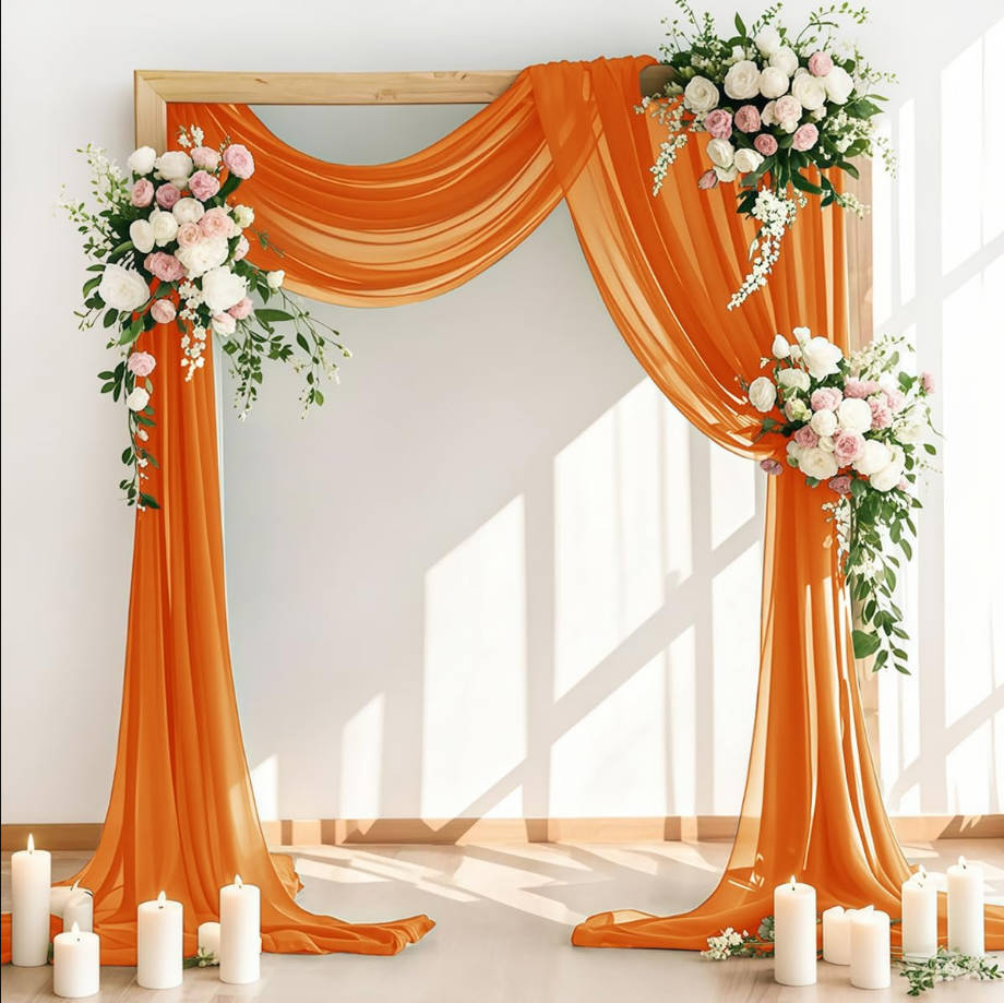 2 Panels Orange Wedding Arch Drapery 6 Yards Long and 30'' Wide Sheer Chiffon Wedding Arch Drapes for Party Backdrop Ceremony Decoration