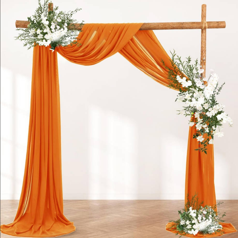2 Panels Orange Wedding Arch Drapery 6 Yards Long and 30'' Wide Sheer Chiffon Wedding Arch Drapes for Party Backdrop Ceremony Decoration