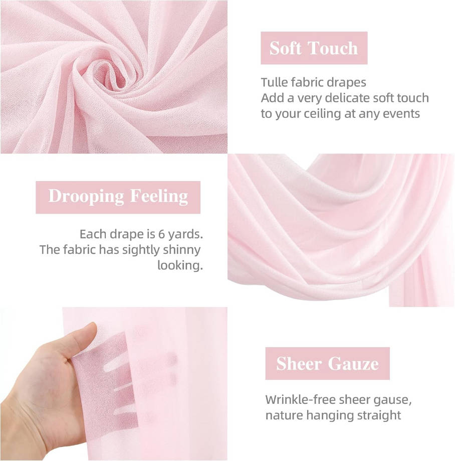 Wedding Arch Draping Fabric, 2 Panels 28" x 19Ft Blush Arch Drapes Sheer Backdrop Curtain for Wedding Ceremony Party Ceiling Decor